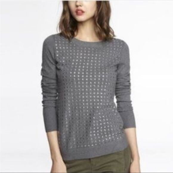 Express Small Studded Pullover Casual Sweater Gray Silver Womens Small - Picture 1 of 6